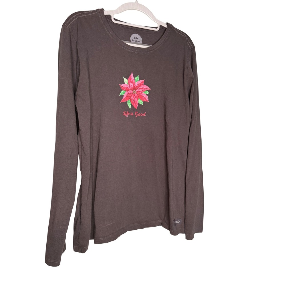 Life is Good women's crusher long sleeve poinsettia top